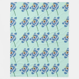 Blue wavy flower pattern フリースブランケット