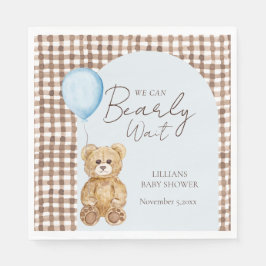Blue We Can Bearly Wait Boy Baby Shower  スタンダードランチョンナプキン