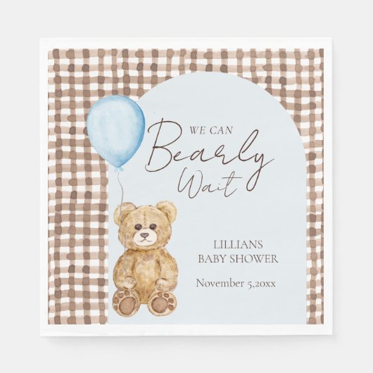 Blue We Can Bearly Wait Boy Baby Shower  スタンダードランチョンナプキン (正面)