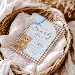 Blue We Can Bearly Wait Boy Baby Shower 招待状