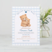 Blue We can bearly wait Mama Bear Baby Shower 招待状 (スタンド正面)