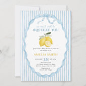 Blue We can't wait to Squeeze You Baby Shower 招待状 (正面)