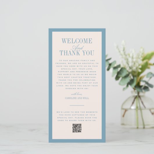 Blue Wedding Ceremony or Reception Welcome サンキューカード (スタンド正面)