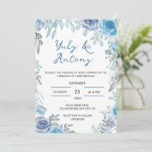 Blue wedding Invitación para boda azul floral 招待状 (スタンド正面)