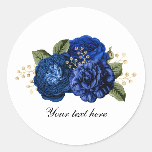 Blue Wedding roses customizable ラウンドシール (正面)