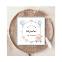 Blue Welcome Baby Boy Floral Frame Teddy Bear Card