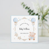 Blue Welcome Baby Boy Floral Frame Teddy Bear Card (スタンド正面)