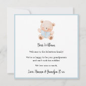 Blue Welcome Baby Boy Floral Frame Teddy Bear Card (裏面)