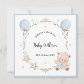 Blue Welcome Baby Boy Floral Frame Teddy Bear Card (正面)