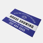 Blue Welcome Open House Custom doormat ドアマット (アングル)
