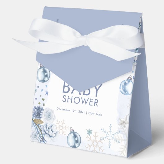 Blue Welcome Snowflake Flower Winter Baby Shower  フェイバーボックス (正面)