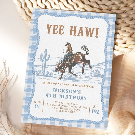 Blue Western Cowboy Birthday Invitation 招待状