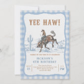 Blue Western Cowboy Birthday Invitation 招待状 (正面)