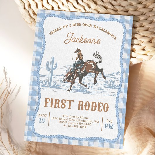 Blue Western Cowboy First Rodeo Invitation  招待状