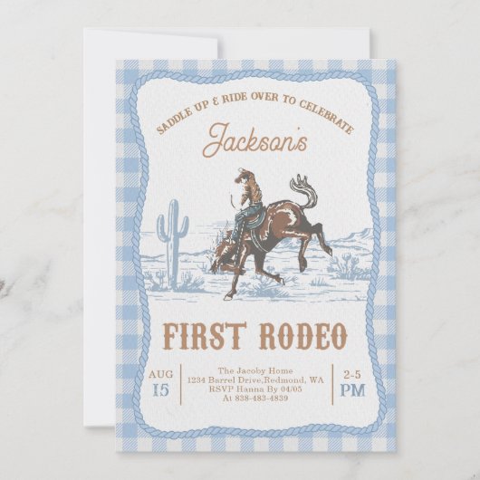 Blue Western Cowboy First Rodeo Invitation 招待状 (正面)