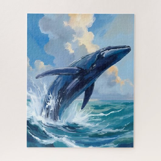 Blue Whale Ocean Animal Painting ジグソーパズル (縦)