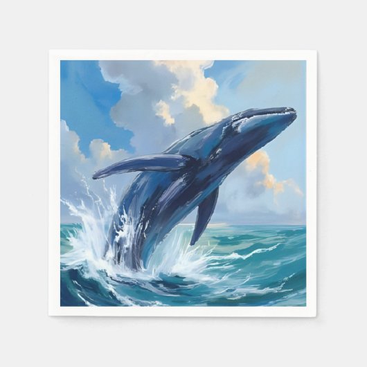 Blue Whale Ocean Animal Painting スタンダードカクテルナプキン (正面)