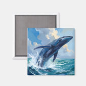Blue Whale Ocean Animal Painting マグネット (正面/裏面)