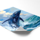 Blue Whale Ocean Animal Watercolor Art ポスター (角)