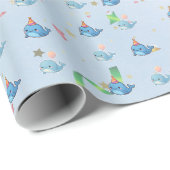Blue Whale Party Pattern Wrapping Paper ラッピングペーパー (ロールコーナー)