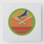 Blue whale, retro スクエア壁時計 (正面)