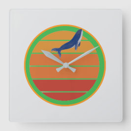 Blue whale, retro スクエア壁時計