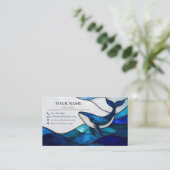 Blue Whale Stained Glass Ocean Business Card 名刺 (スタンド正面)