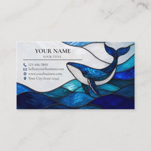 Blue Whale Stained Glass Ocean Business Card 名刺 (正面)