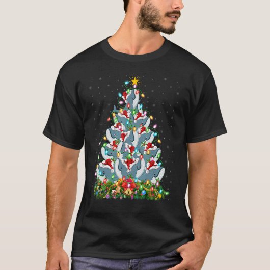 Blue Whale  Xmas Lights Santa Blue Whale Christmas Tシャツ (正面)