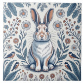 Blue Whimsical Bunny Rabbit Floral Design タイル (正面)