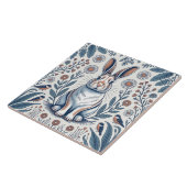 Blue Whimsical Bunny Rabbit Floral Design タイル (側面)