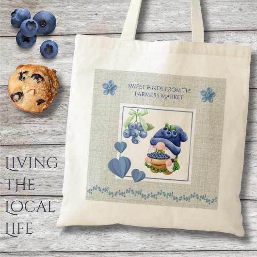 Blue Whimsical Gnome Blueberry Farmers Market トートバッグ
