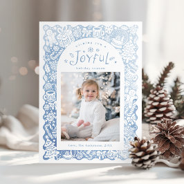 Blue Whimsical Hand Drawn Joyful Holiday Photo シーズンカード