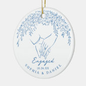 Blue Whimsical Hands Our First Christmas Engaged セラミックオーナメント (左)