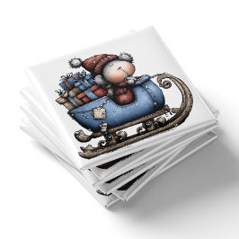 Blue Whimsical Polar Bear Sled | Christmas Magnet マグネット