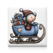 Blue Whimsical Polar Bear Sled | Christmas Magnet マグネット