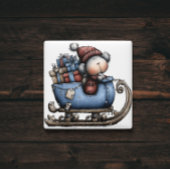 Blue Whimsical Polar Bear Sled | Christmas Magnet マグネット