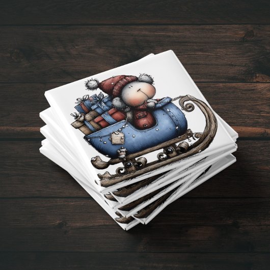 Blue Whimsical Polar Bear Sled | Christmas Magnet マグネット