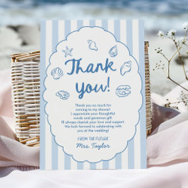 Blue Whimsical Seashell Coastal Bridal Shower サンキューカード