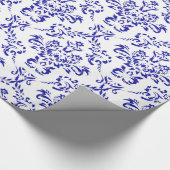 Blue&Whiteのヴィンテージパターンクリスマスの花柄のダマスク織 ラッピングペーパー (角)