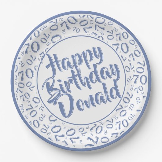 Blue/White 70th Random Number Pattern ペーパープレート (正面)