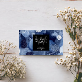 Blue White Abstract Monogram Modern Business Cards