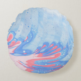 BLUE WHITE AND RED ABSTRACT PAINTING ラウンドクッション