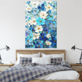 Blue, White, and Turquoise Floral Abstract Wall Ar キャンバスプリント (インサイチュ (寝室))