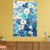 Blue, White, and Turquoise Floral Abstract Wall Ar キャンバスプリント (インサイチュ (リビング))