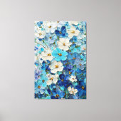 Blue, White, and Turquoise Floral Abstract Wall Ar キャンバスプリント (正面)