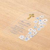 Blue White Anemones Arch First Communion アクリル招待状 (レイダウン)