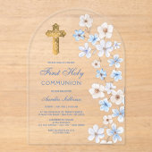 Blue White Anemones Arch First Communion アクリル招待状 (正面)