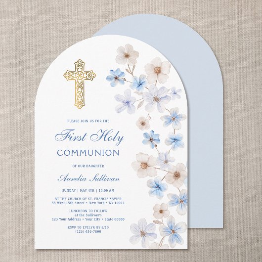 Blue White Anemones Arch First Communion 招待状