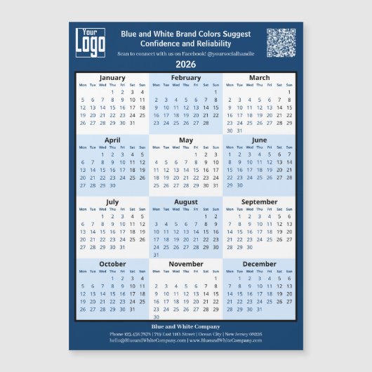 Blue White Black Your Logo 2026 Magnetic Calendar (正面)